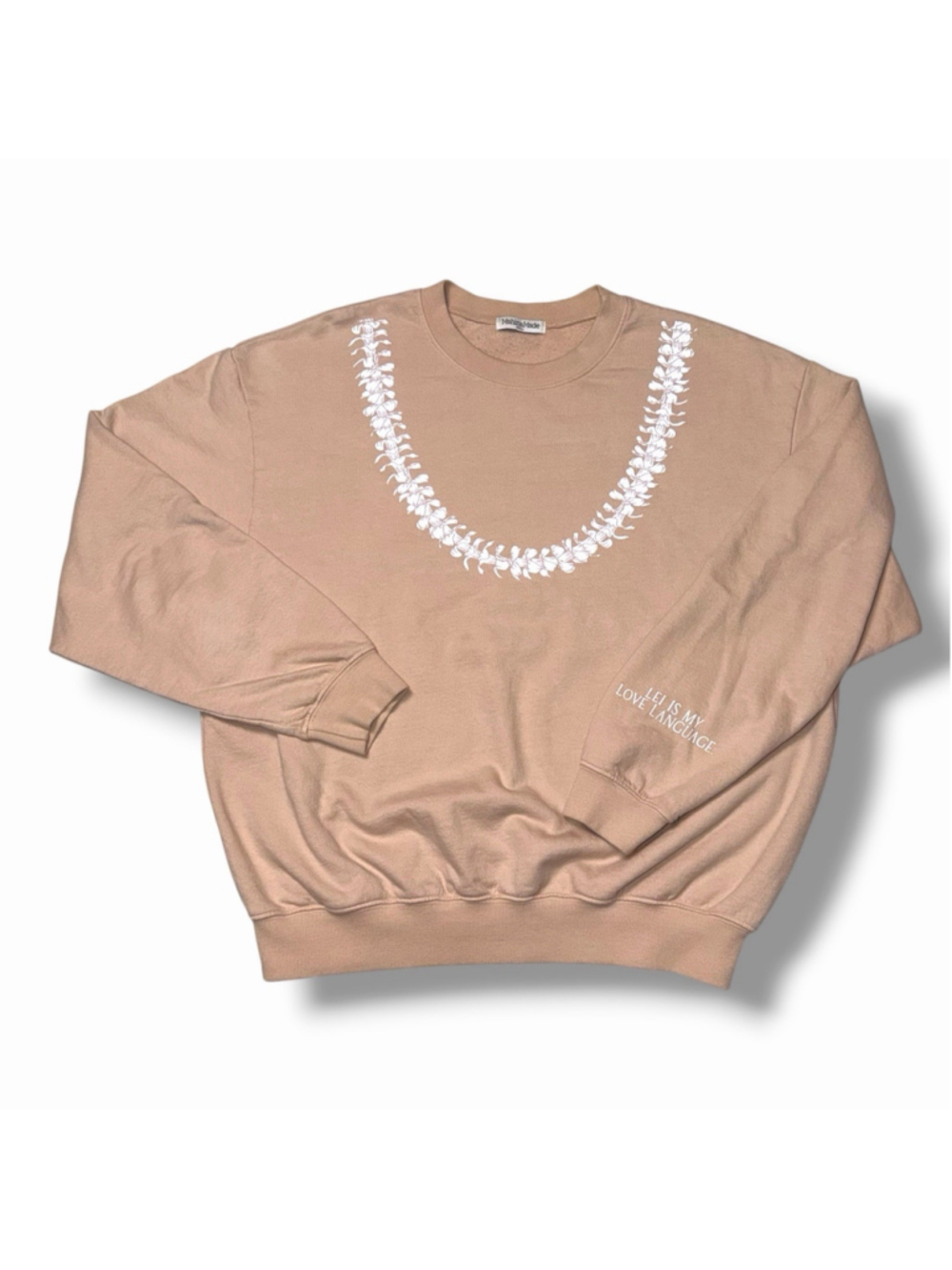 Mahina Made Lei Pua Kenikeni Crewneck Sweatshirt Tan Small USA Hawaiian Lei